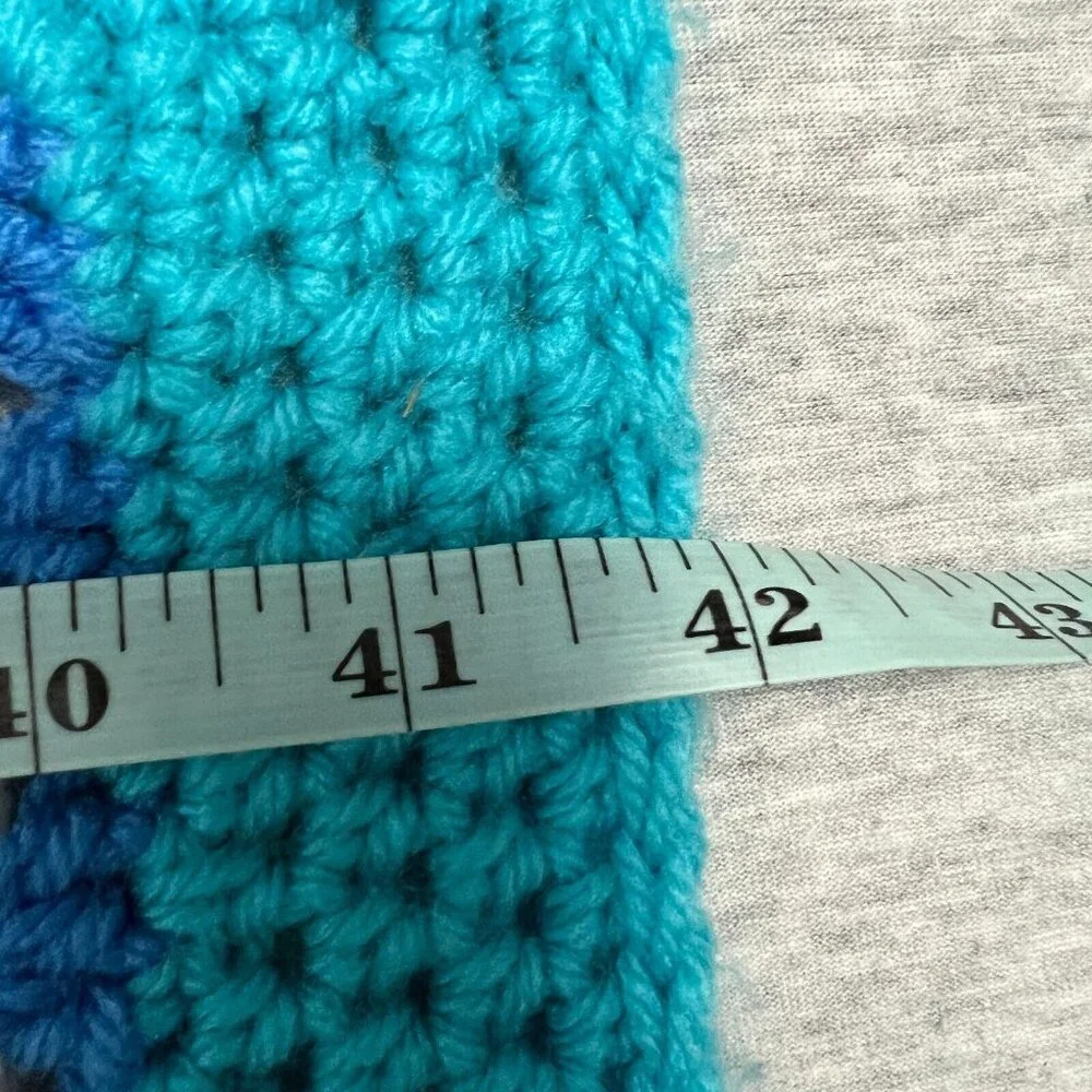 Boho‎ Y2K Crochet Granny Square Afghan Blanket Handmade Turquoise Rainbow 42x45
